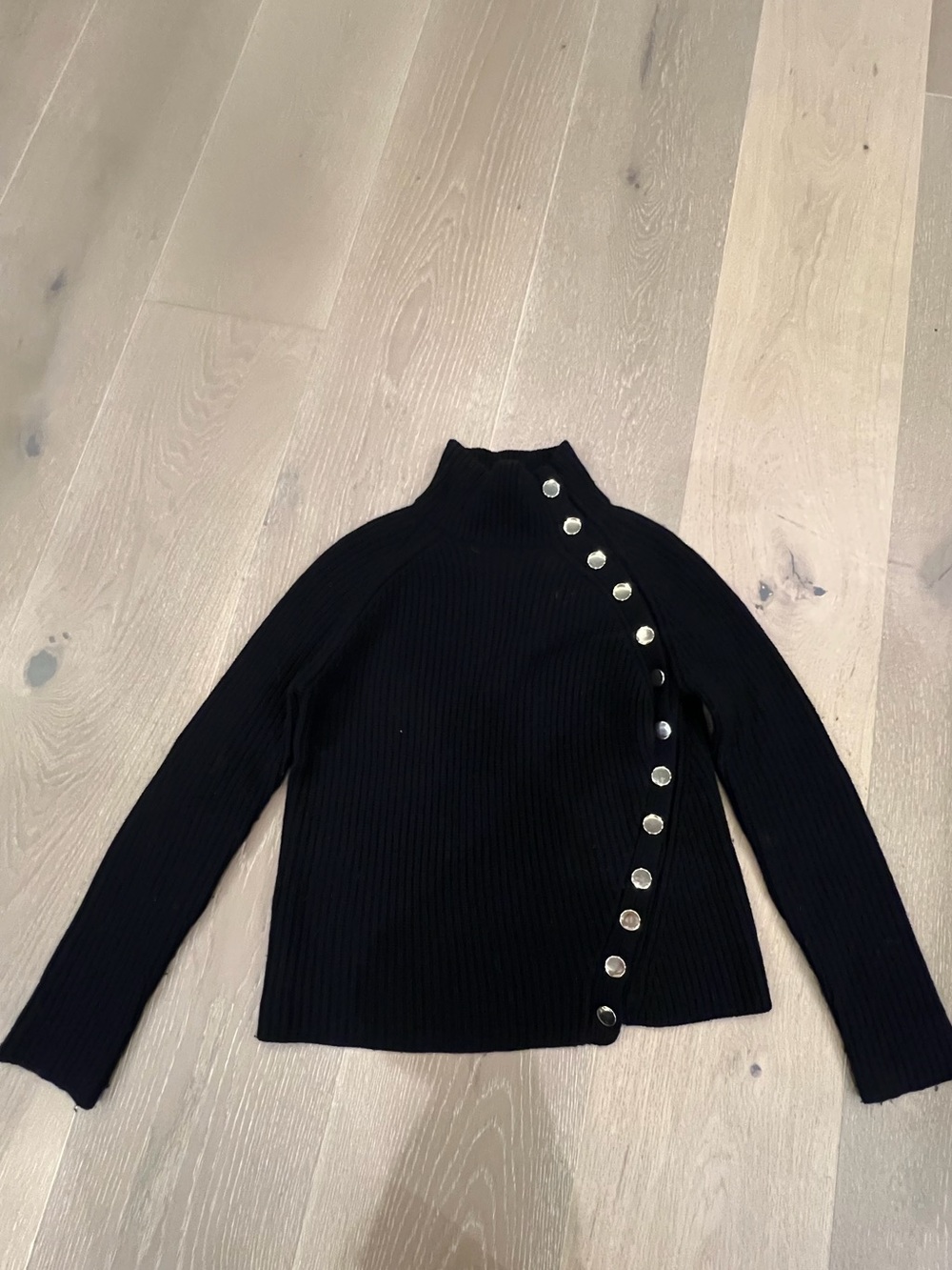 Generation Love Black Ribbed Turtleneck Sweater with Silver Button Detail
